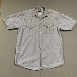 Key Apparel Mens Blue Chambray Short‎ Sleeve Western Pearl Snap Shirt XL Tall